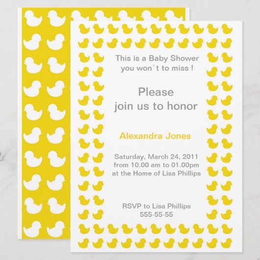 Rubber Ducky-uitnodiging voor Baby shower geel Kaart (Voorkant / Achterkant)