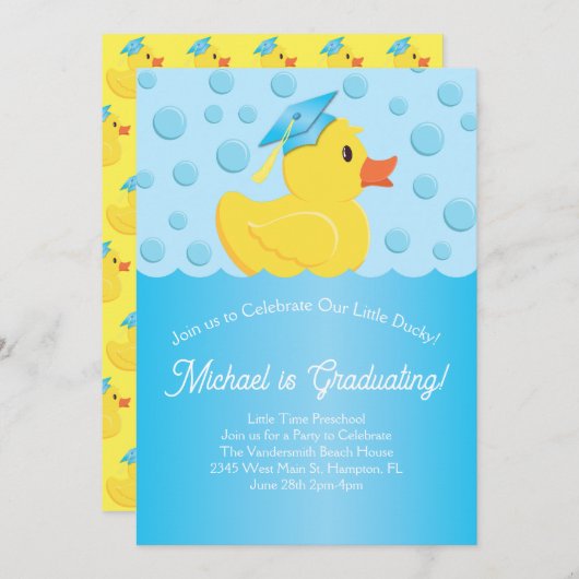 Rubber Ducky Voorschoolse Afstudeerfeest Elementai Kaart (Voorkant / Achterkant)