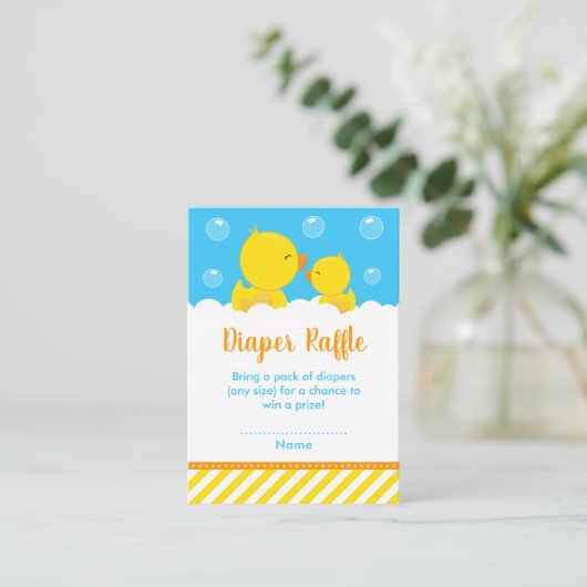 Rubber Ducky Yellow and Blue Diaper Raffle Informatiekaartje (Staand voorkant)