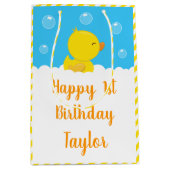 Rubber Ducky Yellow and Blue Happy Birthday Medium Cadeauzakje (Voorkant)