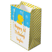 Rubber Ducky Yellow and Blue Happy Birthday Medium Cadeauzakje (Achterkant Gekanteld)