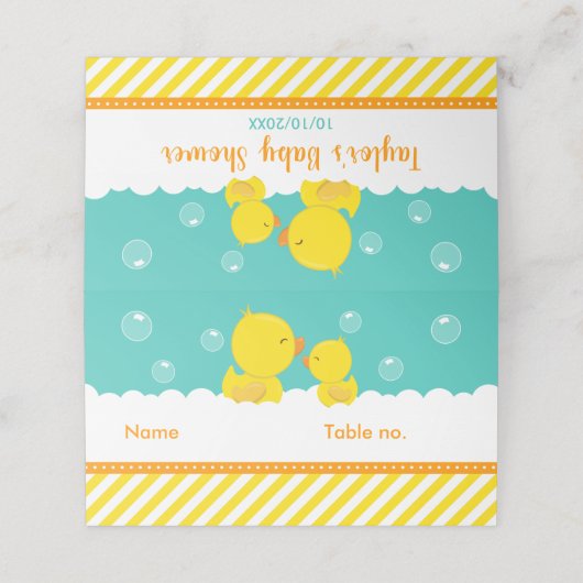 Rubber Ducky Yellow and Green Baby shower Seating Plaatskaartje (Buitenkant ongevouwen)