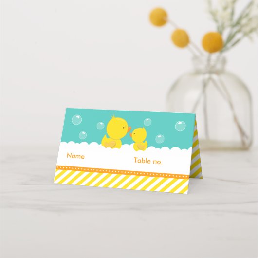 Rubber Ducky Yellow and Green Baby shower Seating Plaatskaartje (Voorkant)