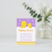 Rubber Ducky Yellow and Paars Display Shower Informatiekaartje (Staand voorkant)