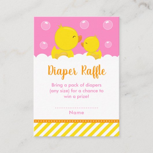 Rubber Ducky Yellow and Pink Diaper Raffle Informatiekaartje (Voorkant)