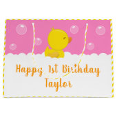 Rubber Ducky Yellow and Pink Happy Birthday Groot Cadeauzakje (Voorkant)