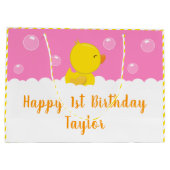 Rubber Ducky Yellow and Pink Happy Birthday Groot Cadeauzakje (Achterkant)