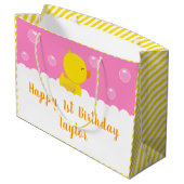 Rubber Ducky Yellow and Pink Happy Birthday Groot Cadeauzakje (Achterkant Gekanteld)