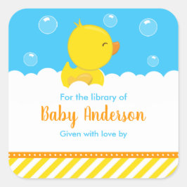 Rubber Ducky Yellow Blue Baby Library Bookplaat Vierkante Sticker