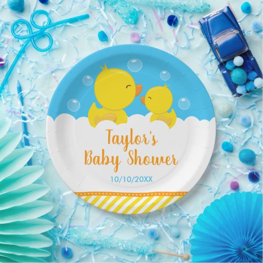 Rubber Ducky Yellow en Blue Baby shower Papieren Bordje (Feest)