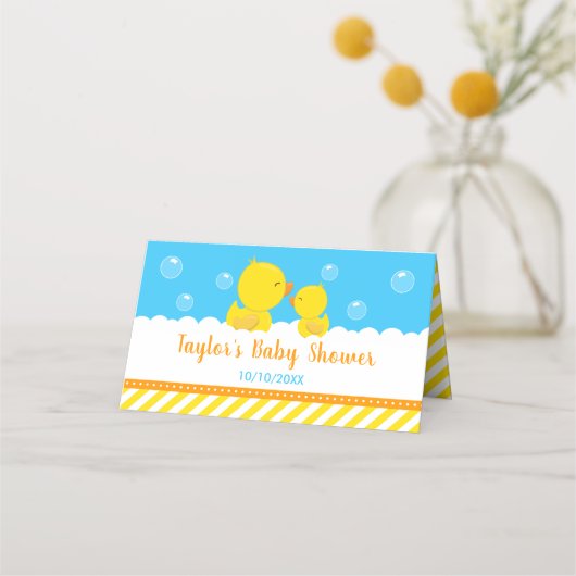 Rubber Ducky Yellow en Blue Baby shower Plaatskaartje (Achterkant)