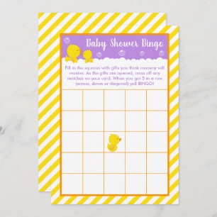 Rubber Ducky Yellow en Paars Baby shower Bingo Kaart