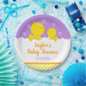 Rubber Ducky Yellow en Paars Baby shower Papieren Bordje (Feest)