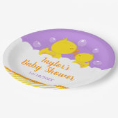 Rubber Ducky Yellow en Paars Baby shower Papieren Bordje (Gekanteld)