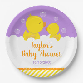 Rubber Ducky Yellow en Paars Baby shower Papieren Bordje