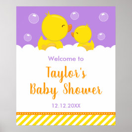 Rubber Ducky Yellow en Paars Baby shower Welkom Poster