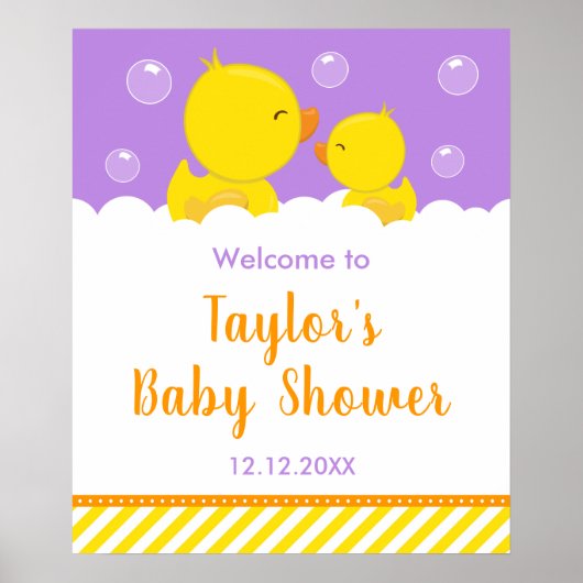 Rubber Ducky Yellow en Paars Baby shower Welkom Poster (Voorkant)