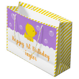 Rubber Ducky Yellow en Paars Happy Birthday Groot Cadeauzakje