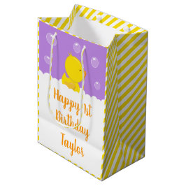 Rubber Ducky Yellow en Paars Happy Birthday Medium Cadeauzakje