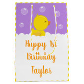 Rubber Ducky Yellow en Paars Happy Birthday Medium Cadeauzakje (Achterkant)