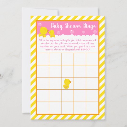 Rubber Ducky Yellow en Roze Baby shower Bingo Kaart (Voorkant)