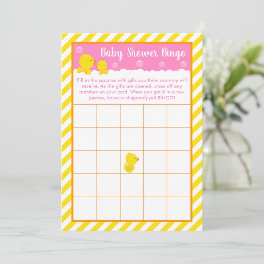 Rubber Ducky Yellow en Roze Baby shower Bingo Kaart (Staand voorkant)