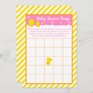 Rubber Ducky Yellow en Roze Baby shower Bingo Kaart