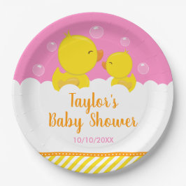 Rubber Ducky Yellow en Roze Baby shower Papieren Bordje