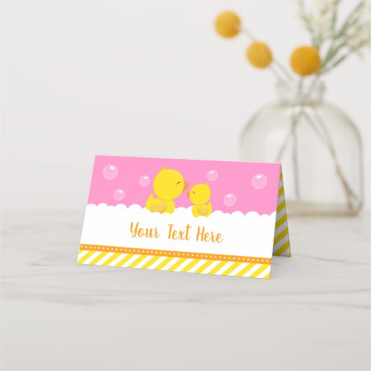 Rubber Ducky Yellow en Roze Baby shower Plaatskaartje (Voorkant)