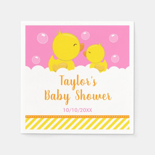 Rubber Ducky Yellow en Roze Baby shower Servet (Voorkant)
