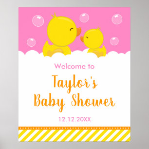 Rubber Ducky Yellow en Roze Baby shower Welkom Poster