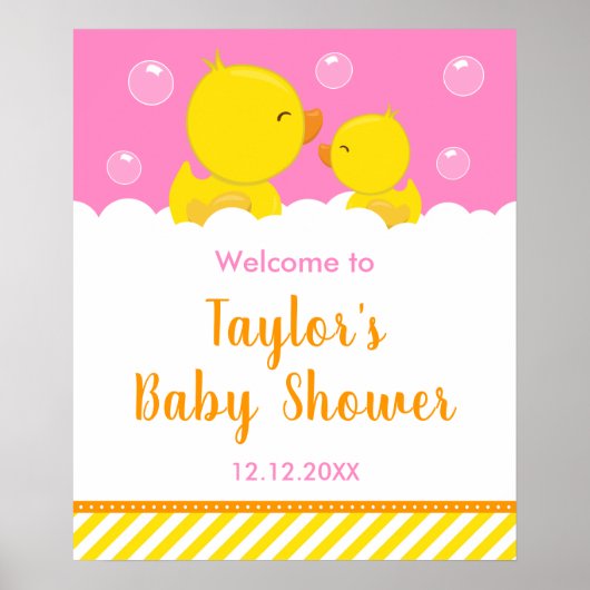 Rubber Ducky Yellow en Roze Baby shower Welkom Poster (Voorkant)