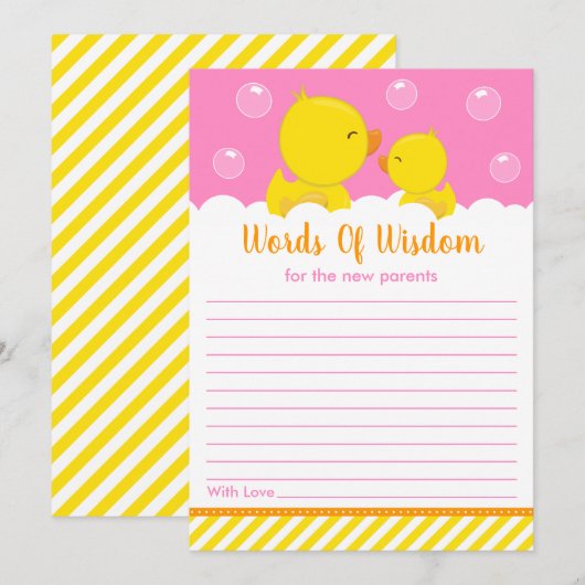 Rubber Ducky Yellow en Roze woorden van wijsheid Kaart (Voorkant / Achterkant)