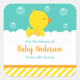 Rubber Ducky Yellow Green Baby Library Bookplaat Vierkante Sticker