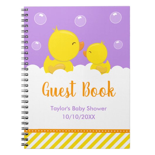 Rubber Ducky Yellow Paars Baby shower Guest Book Notitieboek (Voorkant)