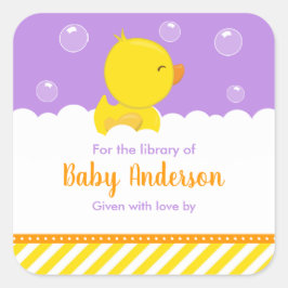 Rubber Ducky Yellow Paarse Baby Bookplaat Vierkante Sticker