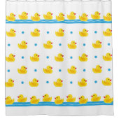Rubber Duckys Blauw en Wit Patroon Douchegordijn (Voorkant)