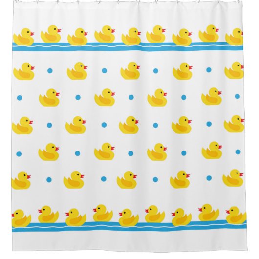 Rubber Duckys Blauw en Wit Patroon Douchegordijn (Voorkant)