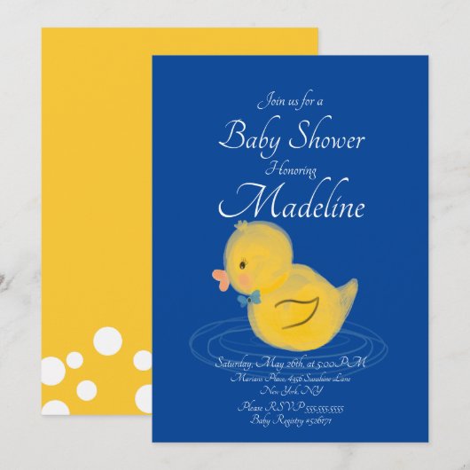 Rubber Eend Aquarel Baby Shower Uitnodiging (Voorkant / Achterkant)