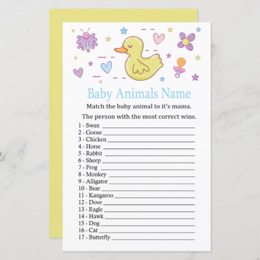 Rubber eend Baby Dieren Naam Game (Voorkant / Achterkant)