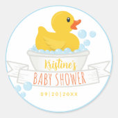 Rubber Eend Baby Shower Sticker | Blauwe Bubbelbad (Voorkant)