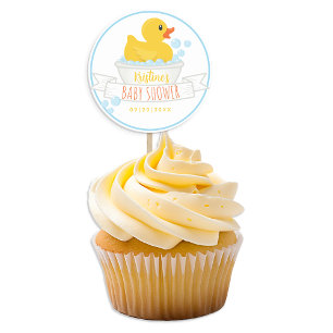 Rubber Eend Baby Shower Sticker Blauwe Bubbelbad