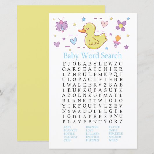 Rubber eend Baby shower Word Search Game (Voorkant / Achterkant)