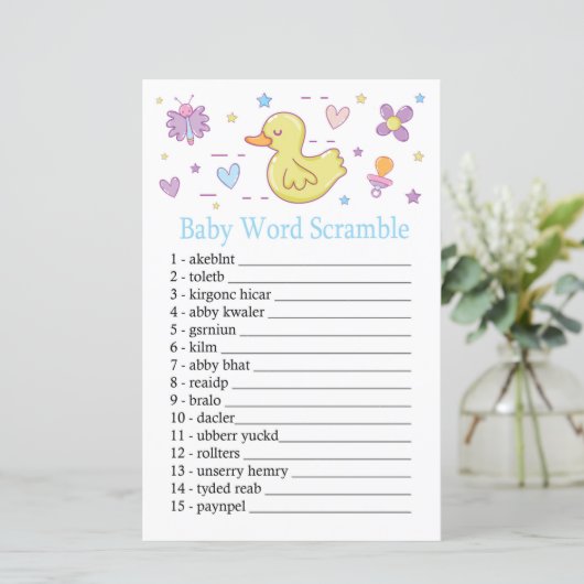 Rubber eend Baby word scramble game (Staand voorkant)