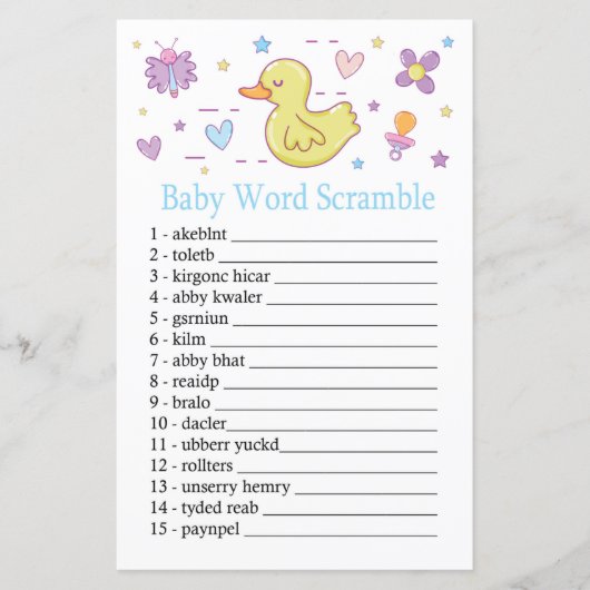 Rubber eend Baby word scramble game (Voorkant)