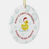 Rubber eend baby's eerste kerst bubbels foto keramisch ornament (Rechts)