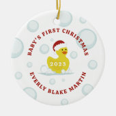 Rubber eend baby's eerste kerst bubbels foto keramisch ornament (Voorkant)