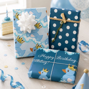 Rubber Eend (Blauw) Verjaardagsfeest Inpakpapier Vel