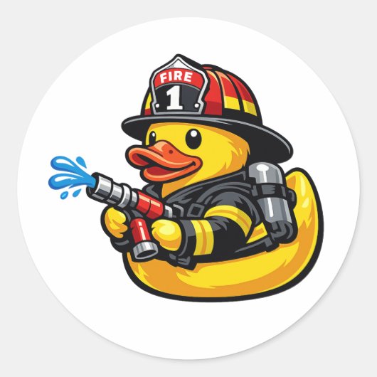 Rubber Eend Brandweerman Ronde Sticker (Voorkant)