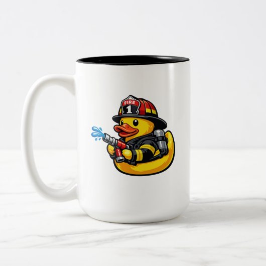 Rubber Eend Brandweerman Tweekleurige Koffiemok (Links)